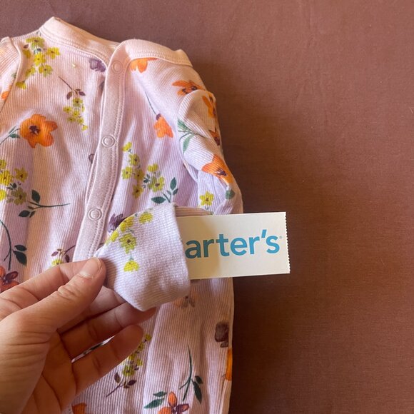 NWT - New Born button Up Purple Floral Carte's Footed Pajamas - Picture 2 of 4